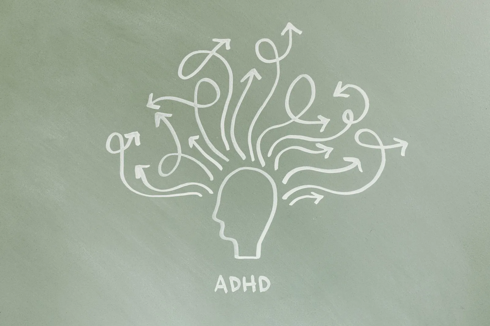 Abstract representation of ADHD with arrows symbolizing scattered thoughts.